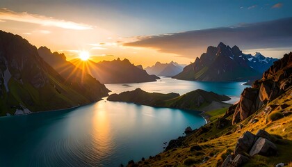 Stunning mountain lake sunset