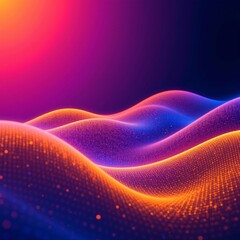 Obraz premium Abstract digital waves with vibrant neon colors and glowing dotted patterns creating a dynamic flowing landscape ideal for technology, innovation, and futuristic concepts