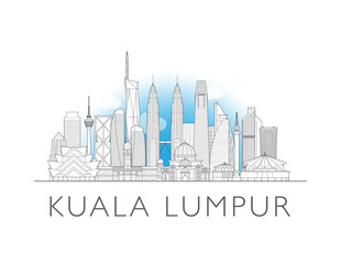 Fototapeta premium Kuala Lumpur, Malaysia cityscape illustration skyline drawing