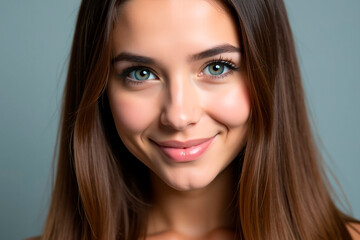 Fototapeta premium beautiful brunette for cosmetics and shampoos advertising