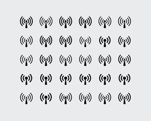 Set of wireless signal icons arranged in a grid. Concept of internet connectivity, network, and modern communication technology. Vector graphic.