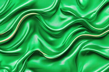 Obraz premium Emerald green fabric with gold lines in flowing waves