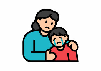 Flat illustration mother comforting crying sad child