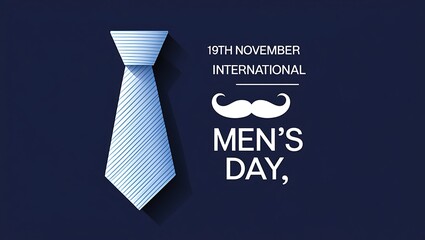 Elegant blue striped tie and mustache symbol for international men s day celebration