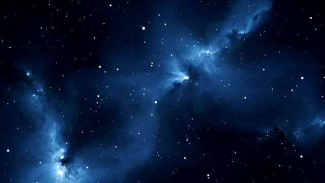 Moving through the blue space nebula clouds
