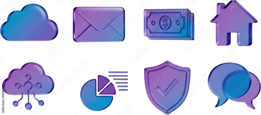 Wall mural Digital icons cloud envelope money house network chart shield chat isolate technology data internet communication