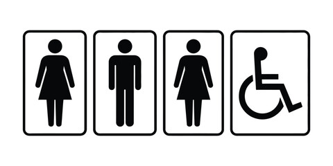 Restroom signs for women men and disabled individuals