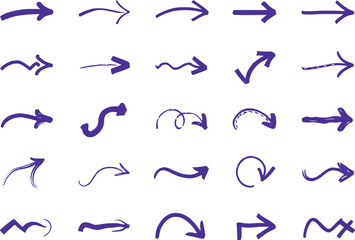 Assorted Hand Drawn Arrow Collection in Purple Ink Unique Variations for Design Projects and Visual Communication Purposes Diverse Styles