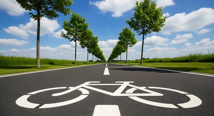 Obraz premium Photo of bicycle lane with trees on the side of the road on a sunny day