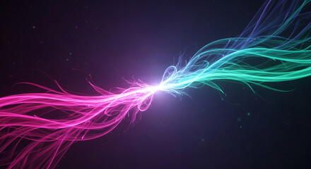 Abstract image of pink and teal light trails merging, creating a vibrant and dynamic energy flow, symbolizing connection or power