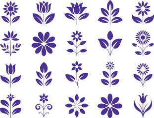 Elegant Collection of Stylized Floral Vector Silhouettes An Array of Botanical Designs for Creative Projects and Graphic Applications