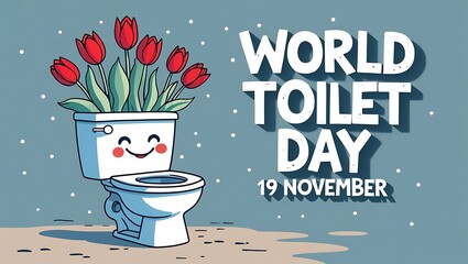 Smiling toilet with tulips celebrates world toilet day on november 19th