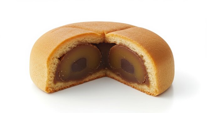 Japanese kuri manju chestnut cake isolated on a white background for food photography and dessert concepts