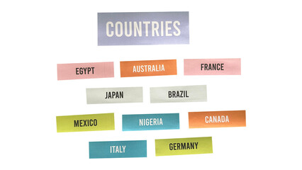 Countries Word Cloud PNG – Handmade Paper Cutout for Geography and World Map Themes
