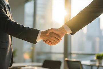 Close-up of business handshake in modern office
