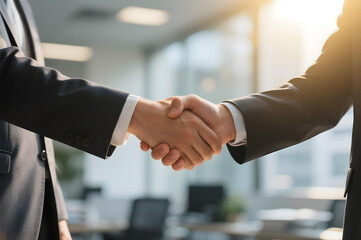Close-up of business handshake in modern office