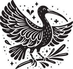 Stylized Black and White Ibis Bird Illustration