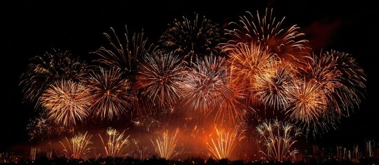 Nighttime fireworks display exploding brilliantly against a dark sky
