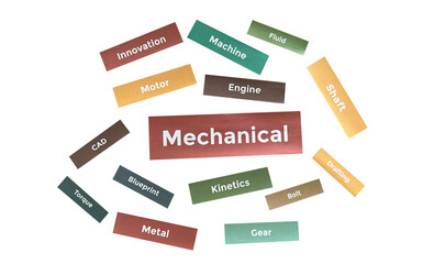 Mechanical Engineering Word Cloud PNG – Paper Cutout Style for Machines and Design