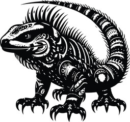 Stylized Black and White Iguana Illustration