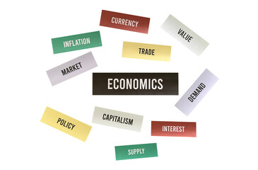 Economics Word Collage PNG – Paper Cutout Style for Finance and Markets