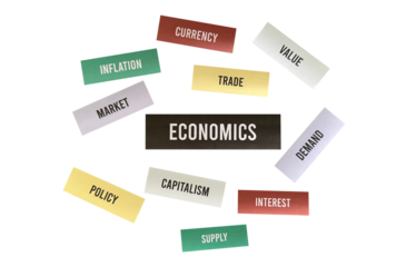 Economics Word Collage PNG – Paper Cutout Style for Finance and Markets