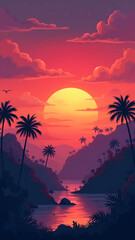 Naklejka premium Vibrant Sunset Landscape