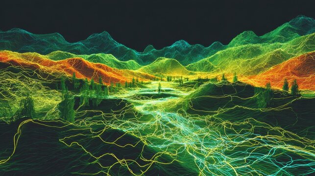 glowing lines abstract mountain landscape