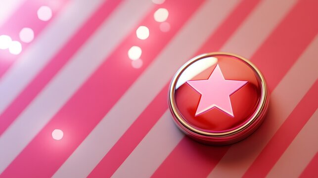 3D render of a pink star on a striped background with bokeh highlights.