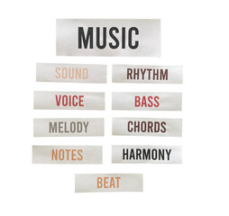 Music Word Cloud PNG – Handmade Paper Cutout for Musicians and Creators