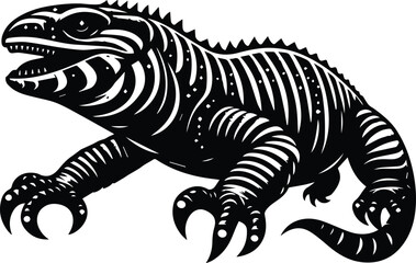 Stylized Black and White Iguana Silhouette