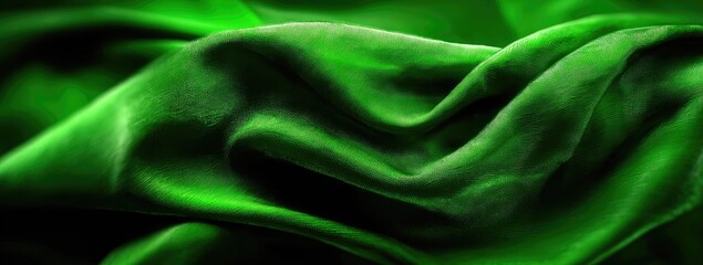 Obraz premium Close-up of vibrant green fabric with flowing folds