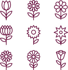 Elegant Floral Icon Set A Collection of Botanical Illustrations in a Modern and Minimalist Style Perfect for Design Projects