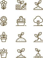 Minimalist Line Art Depicting a Variety of Botanical Illustrations Representing Growth and Nature Elements in Simple Style