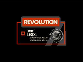 Revolution limitless globe typography tshirt design with bold geometric frame and modern streetwear style