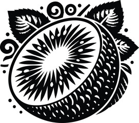Stylized Black and White Kiwi Fruit Slice