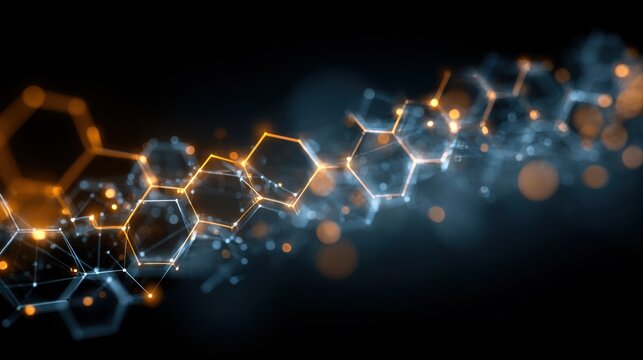 glowing hexagons network flow dark