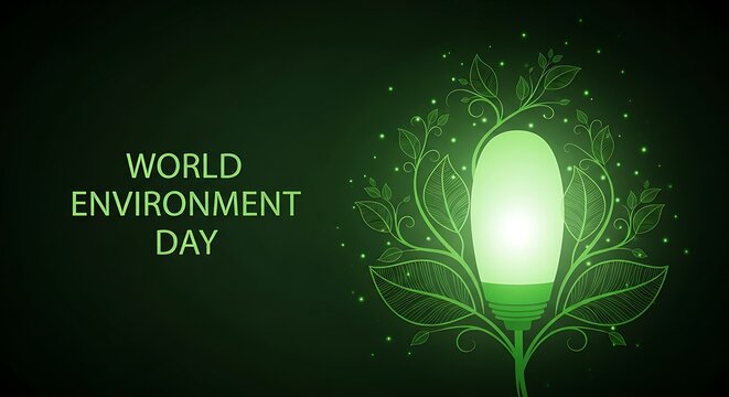 World Environment Day concept with a glowing green energy plant lightbulb. - Powered by Adobe