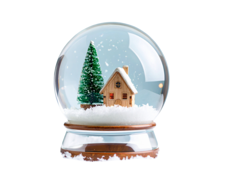 Glass Snow Globe with Transparent Base and Internal Floating Christmas Scene, Transparent PNG - Powered by Adobe