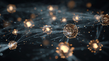 A dynamic representation of cryptocurrency networks showcasing interactions between digital coins and blockchain technology.