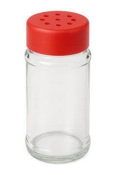 Empty spice jar with red lid on transparent background