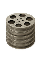 Obraz premium Stack of film reels creating a tall cylinder on transparent background