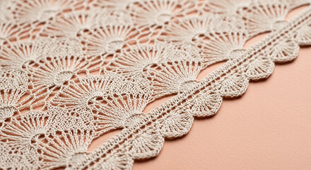 Elegant Decorative Handmade Beige Crochet Lace Fabric Pattern Detail