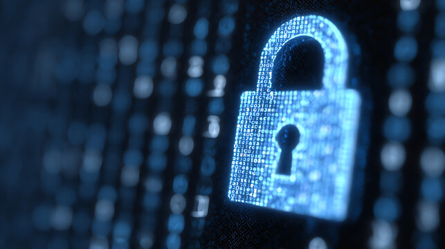 A high-tech blue digital padlock symbolizing cybersecurity and data protection against unauthorized access.