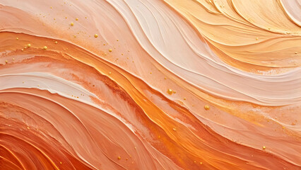 Abstract orange and brown paint swirls, smooth texture background.