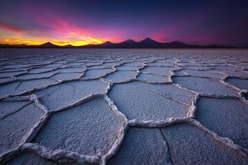 Sunrise over a cracked salt flat