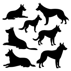 Set of black dog silhouettes vector collection of domestic and wild dog shapes