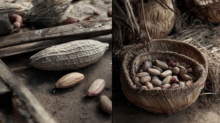 Farmers in Africa gathering peanut crops manually on large rural agricultural fields
