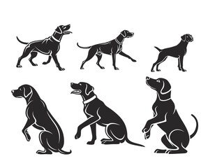 Set of black horse and dog silhouettes in vector style showing running animals on farm and in wild nature collection