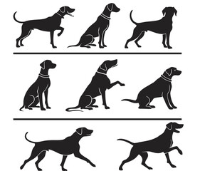Dog silhouettes collection set black vector animal icons isolated running pets farm wildlife design elements